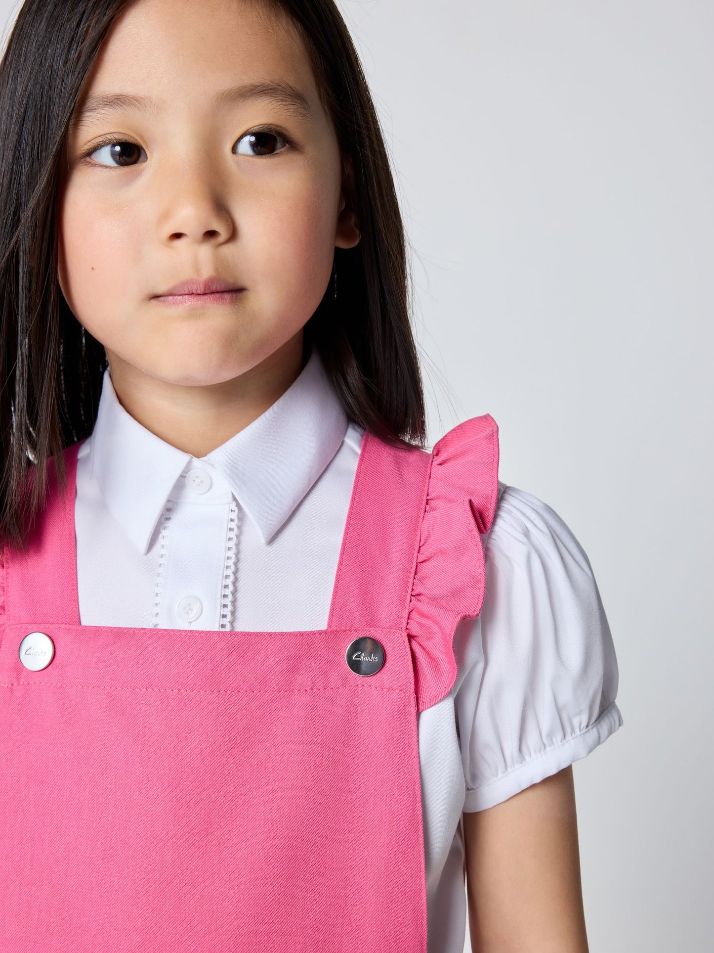 Dsiney Kidz - Clarks Pink Frill Shoulder Pleated School Pinafore Dress image 3