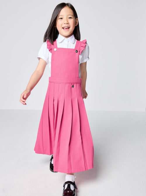 Dsiney Kidz - Clarks Pink Frill Shoulder Pleated Midi School Pinafore Dress image 1