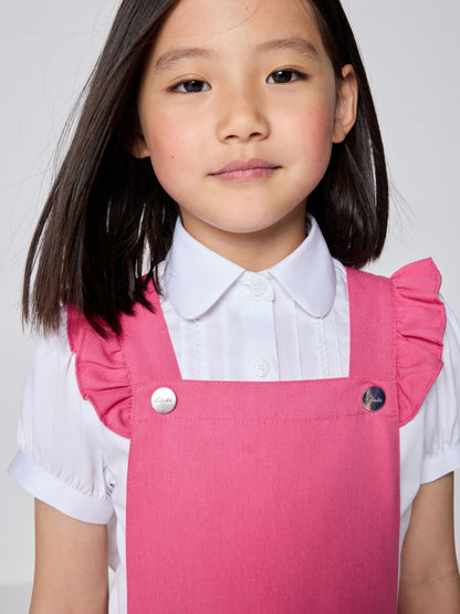 Clarks Pink Frill Shoulder Pleated Midi School Pinafore Dress image 3