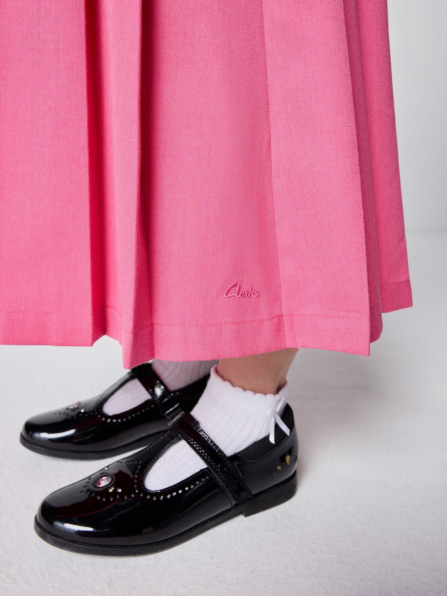 Clarks Pink Frill Shoulder Pleated Midi School Pinafore Dress image 5