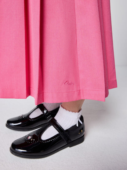 Clarks Pink Frill Shoulder Pleated Midi School Pinafore Dress image 5
