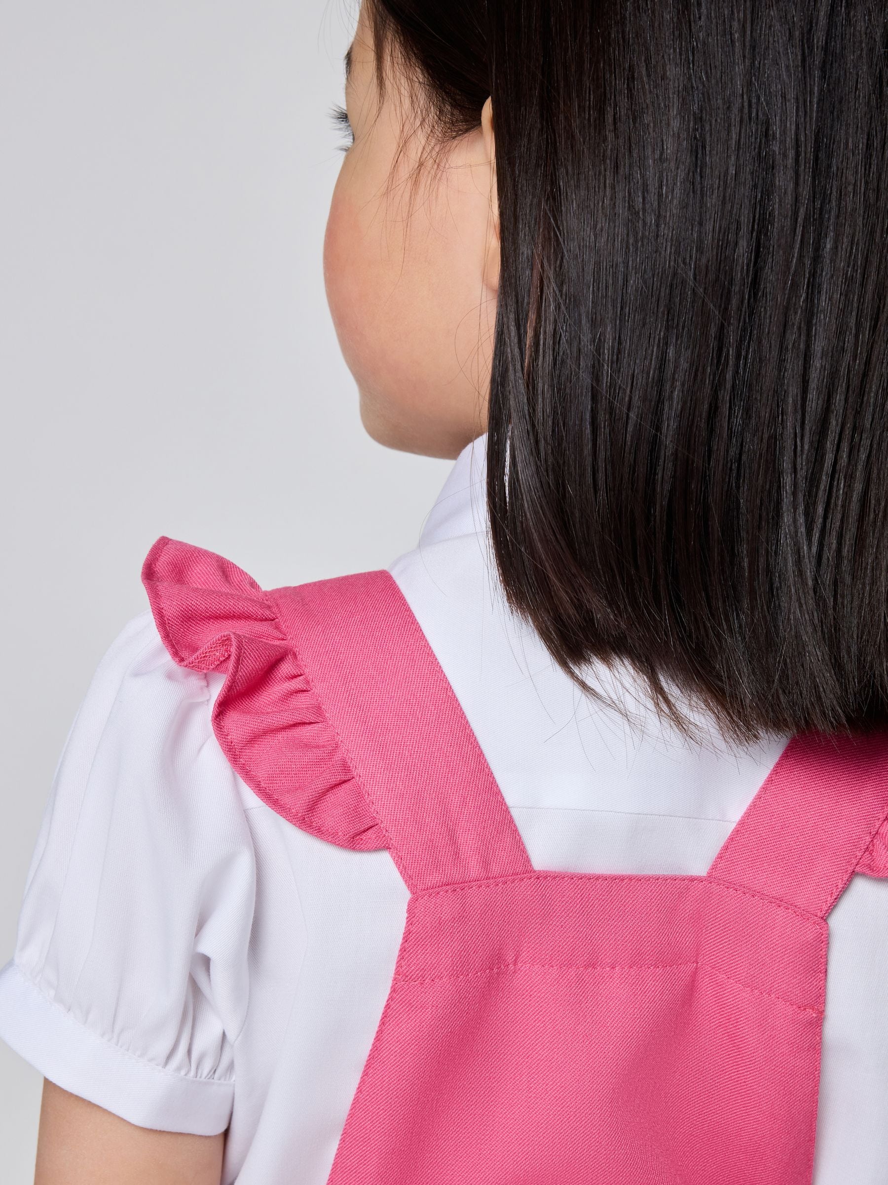 Clarks Pink Frill Shoulder Pleated Midi School Pinafore Dress image 6