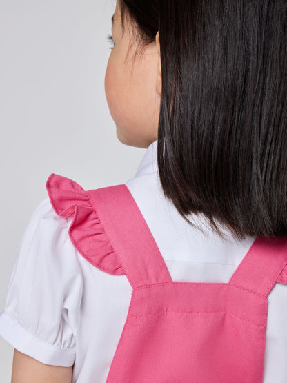 Clarks Pink Frill Shoulder Pleated Midi School Pinafore Dress image 6
