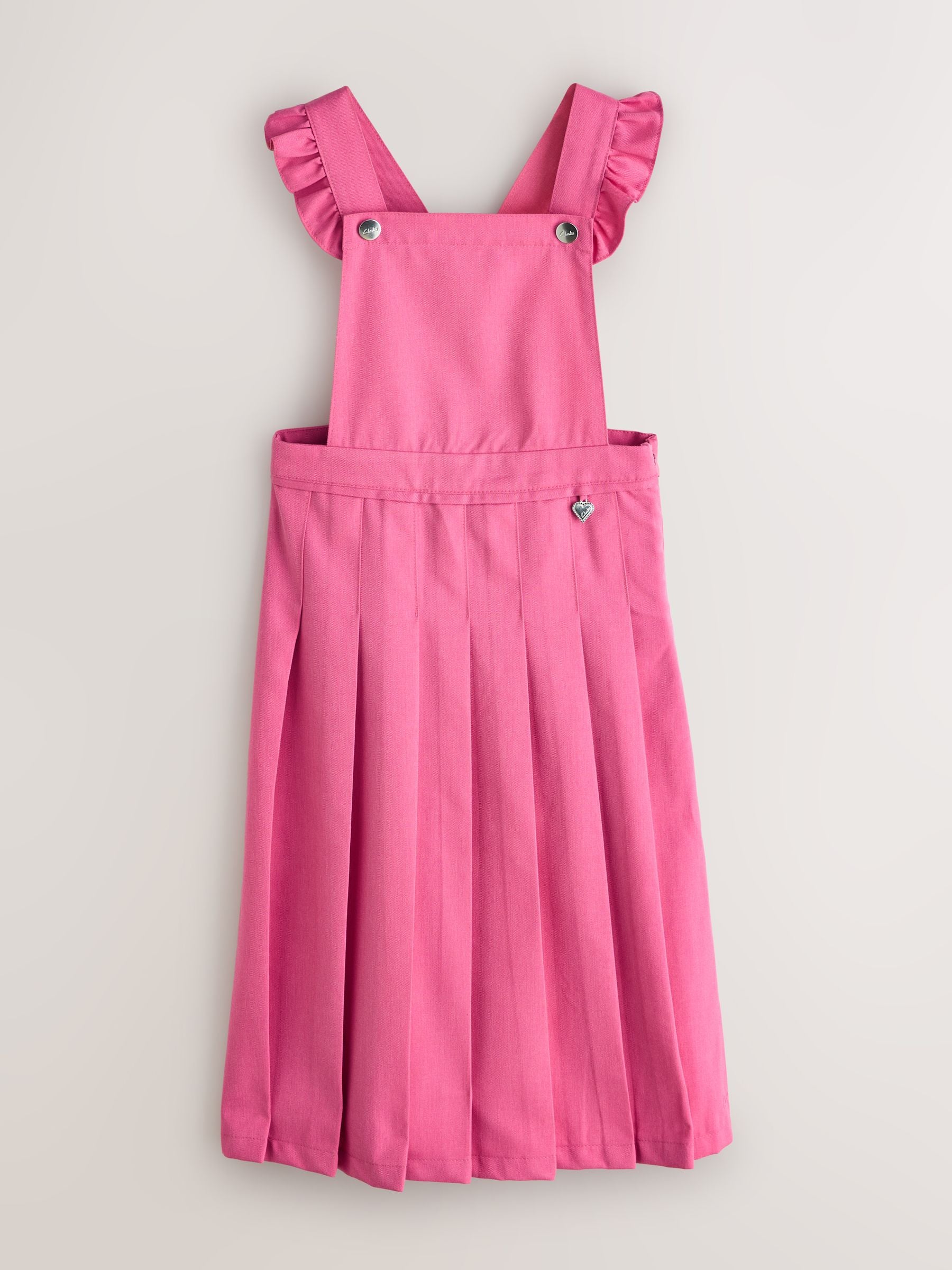 Clarks Pink Frill Shoulder Pleated Midi School Pinafore Dress image 7