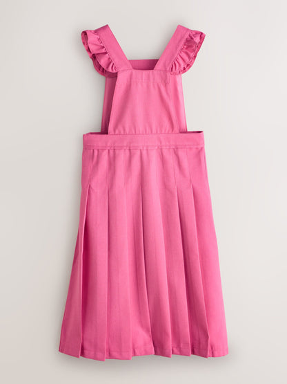 Clarks Pink Frill Shoulder Pleated Midi School Pinafore Dress image 8