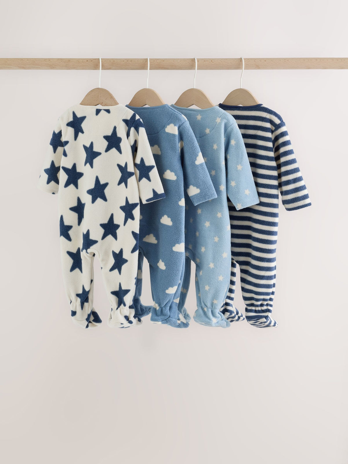 Blue Micro Fleece Two Way Zip Baby Sleepsuits 4 Pack - image 2