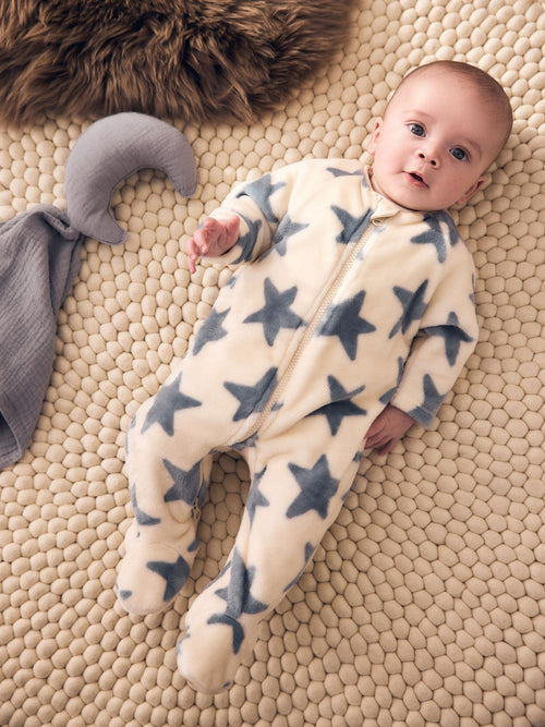 Neutral/Blue Star Fleece Baby Sleepsuit image 1