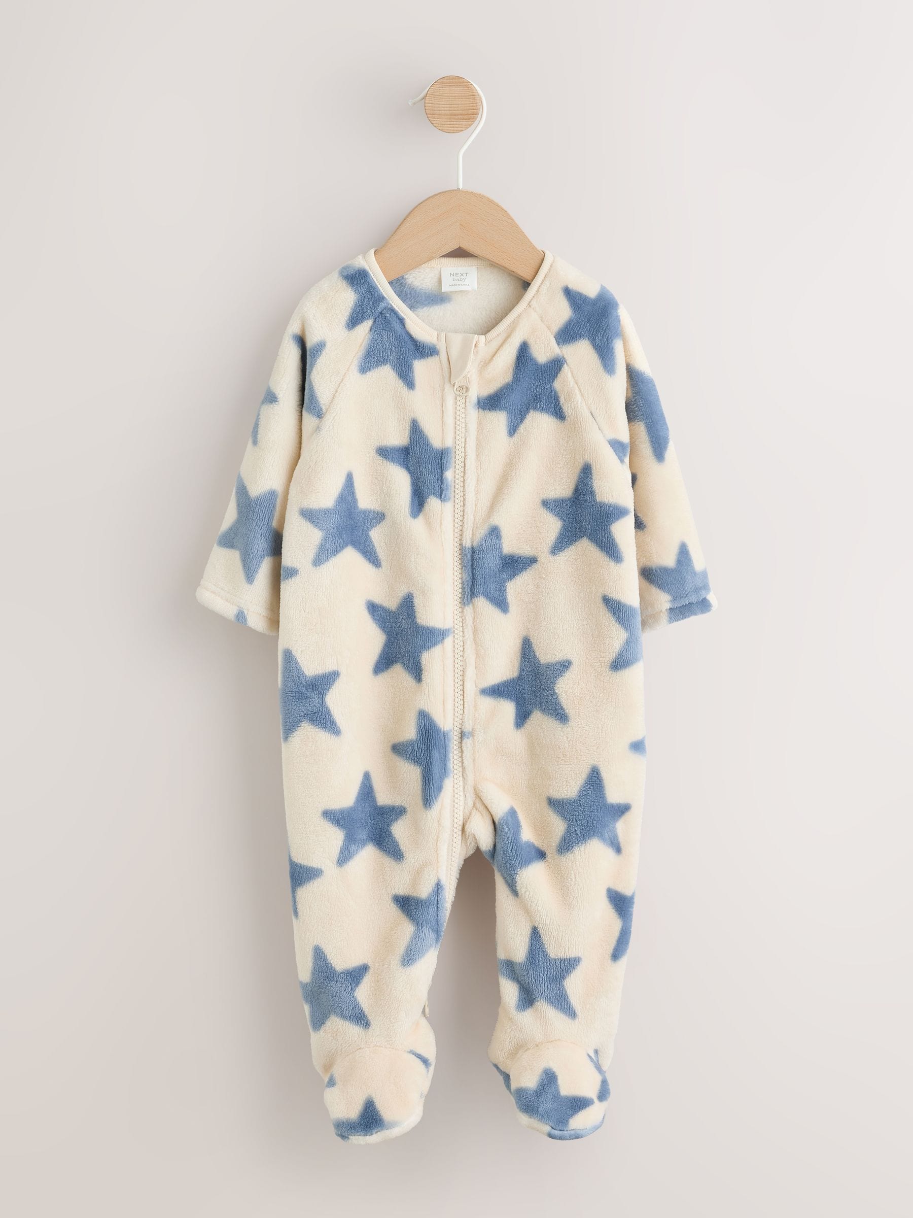 Neutral/Blue Star Fleece Baby Sleepsuit image 4
