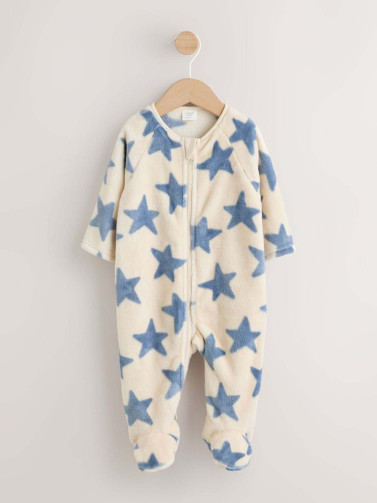 Neutral/Blue Star Fleece Baby Sleepsuit image 4