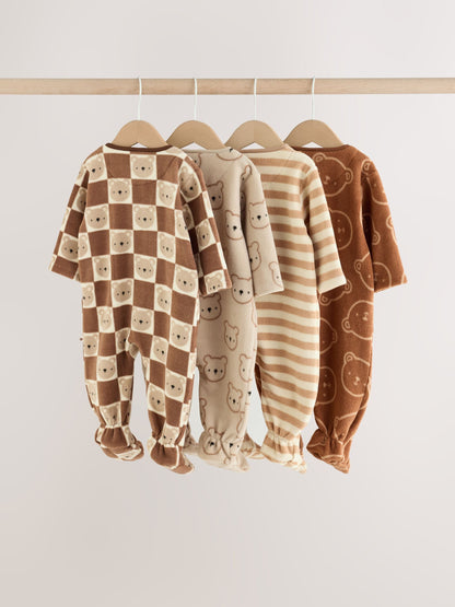 Brown Teddy Bear Micro Fleece Two Way Zip Baby Sleepsuits 4 Pack - image 2