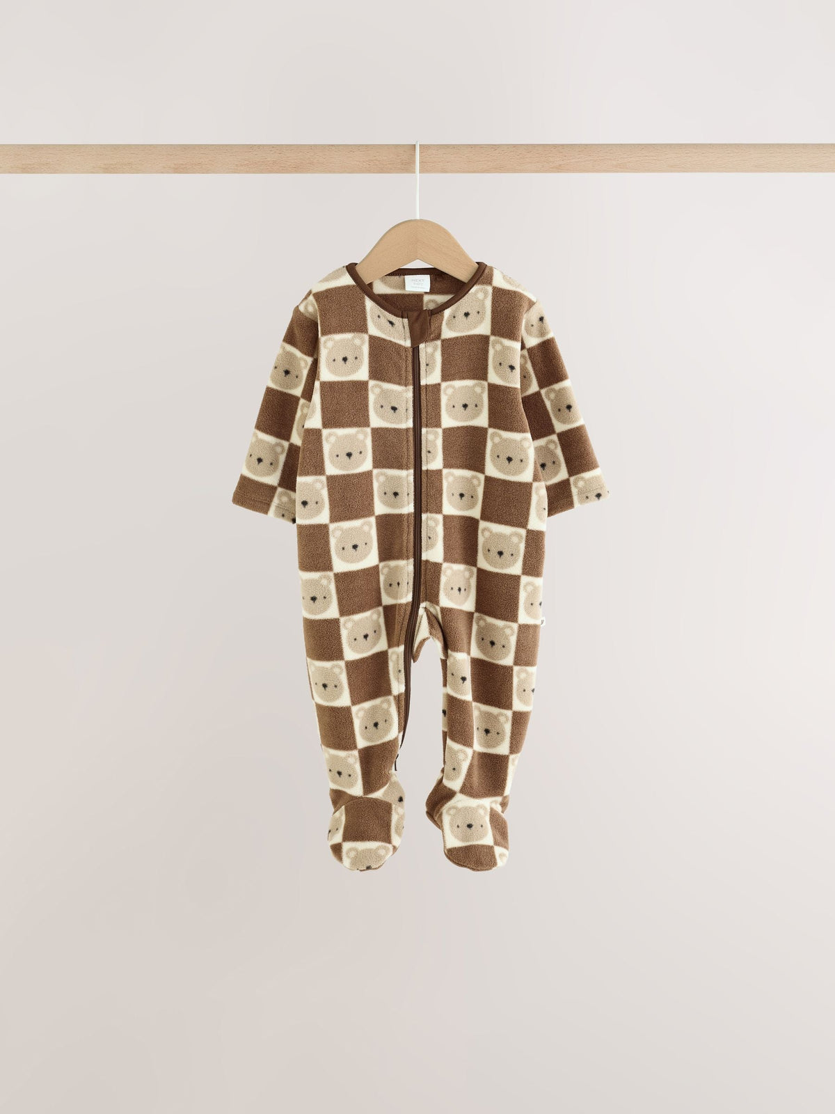 Brown Teddy Bear Micro Fleece Two Way Zip Baby Sleepsuits 4 Pack - image 3