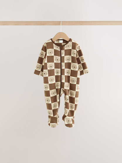 Brown Teddy Bear Micro Fleece Two Way Zip Baby Sleepsuits 4 Pack - image 3