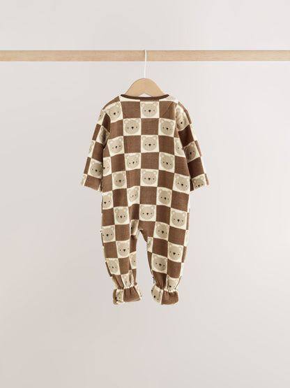 Brown Teddy Bear Micro Fleece Two Way Zip Baby Sleepsuits 4 Pack - image 4