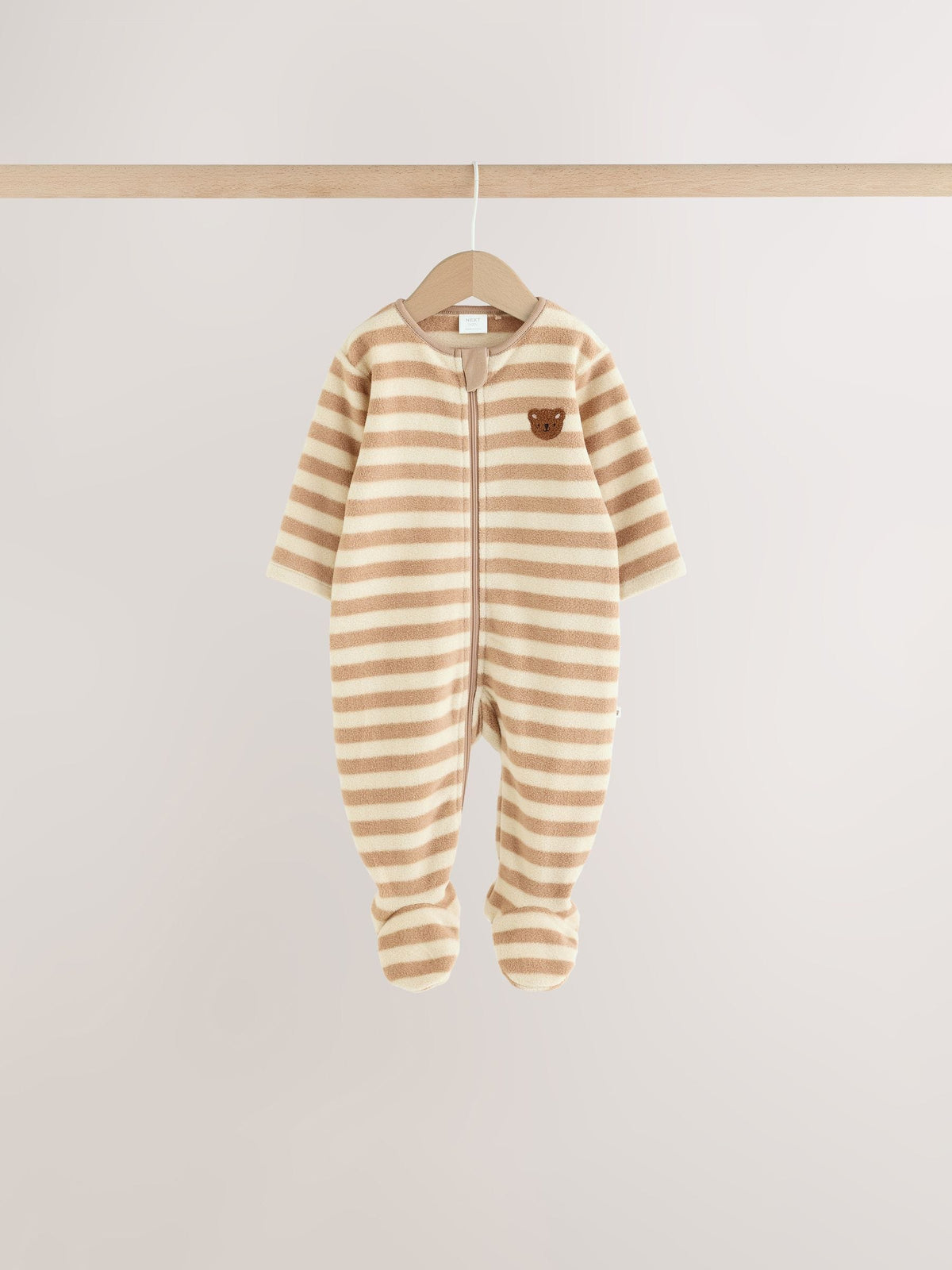 Brown Teddy Bear Micro Fleece Two Way Zip Baby Sleepsuits 4 Pack - image 6