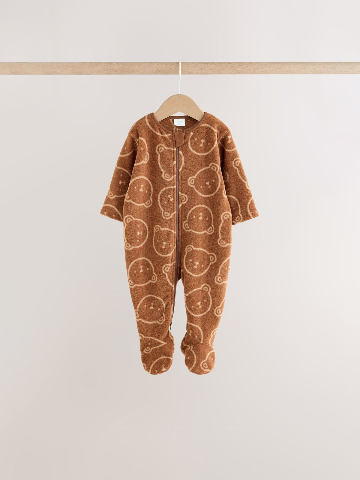 Brown Teddy Bear Micro Fleece Two Way Zip Baby Sleepsuits 4 Pack - image 7