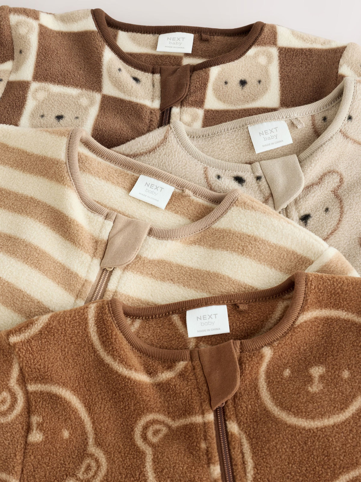 Brown Teddy Bear Micro Fleece Two Way Zip Baby Sleepsuits 4 Pack - image 8