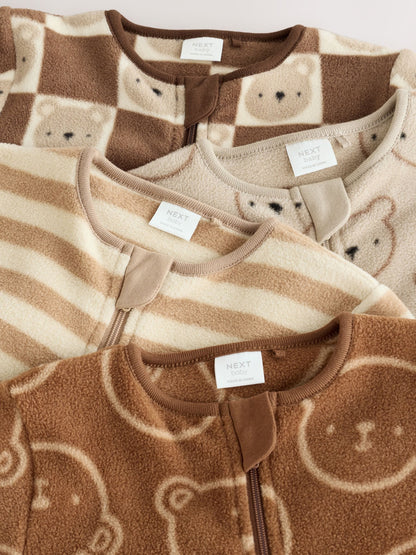 Brown Teddy Bear Micro Fleece Two Way Zip Baby Sleepsuits 4 Pack - image 8