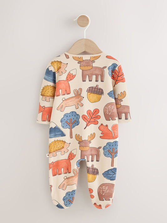 Multi Woodland Animal Fleece Lined Two Way Zip Baby Sleepsuit image 2