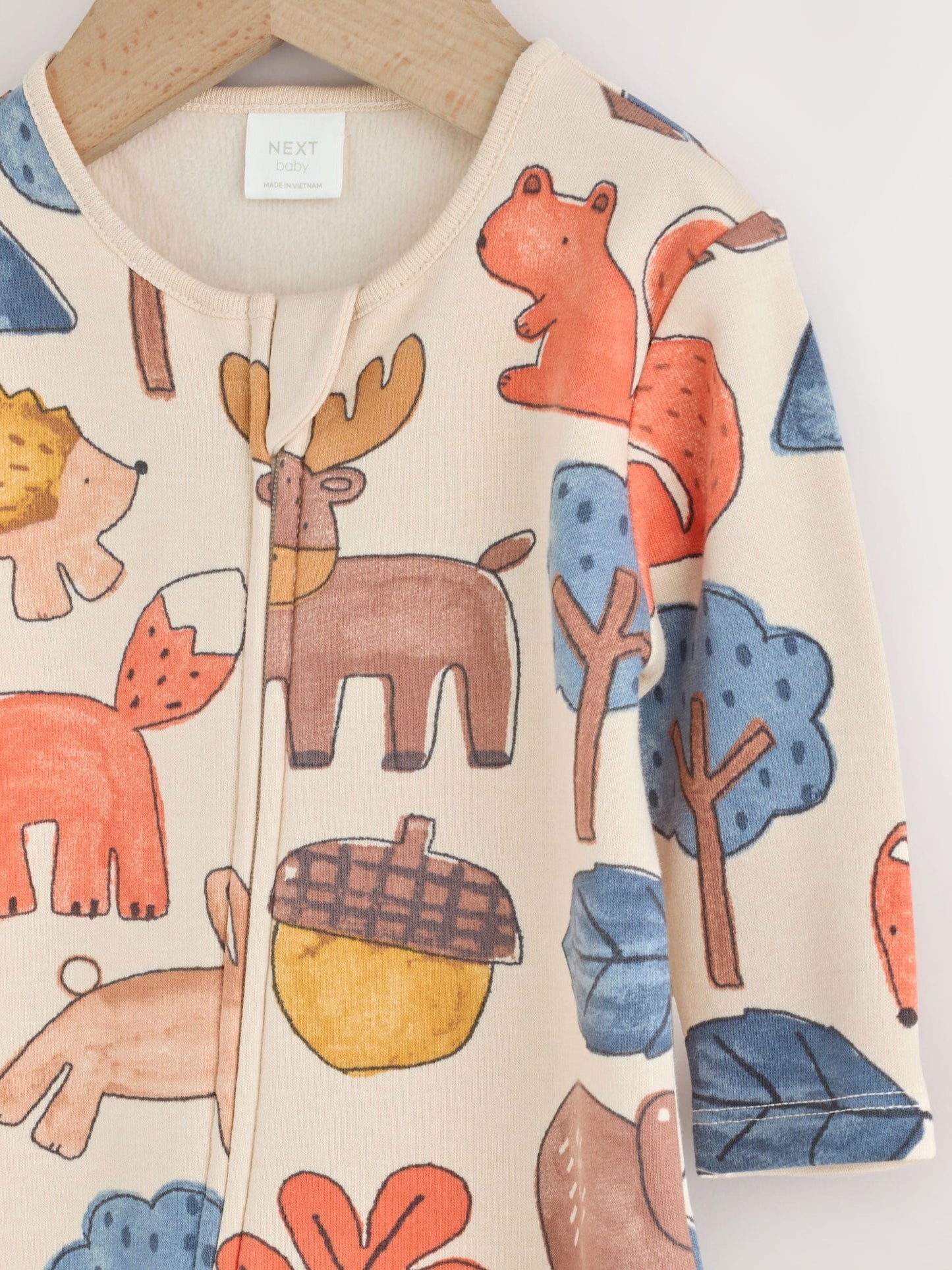 Multi Woodland Animal Fleece Lined Two Way Zip Baby Sleepsuit image 3