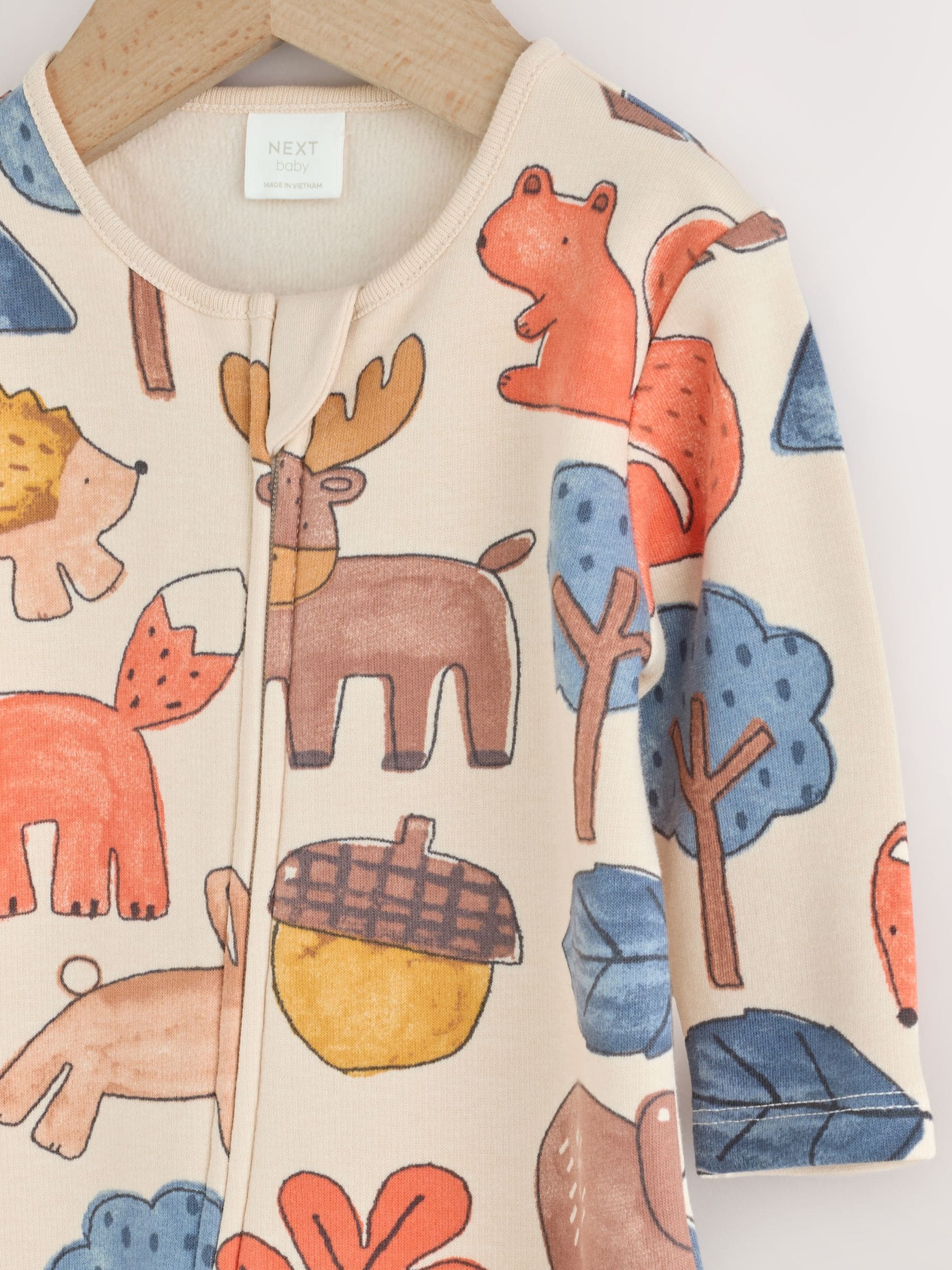Multi Woodland Animal Fleece Lined Two Way Zip Baby Sleepsuit image 3