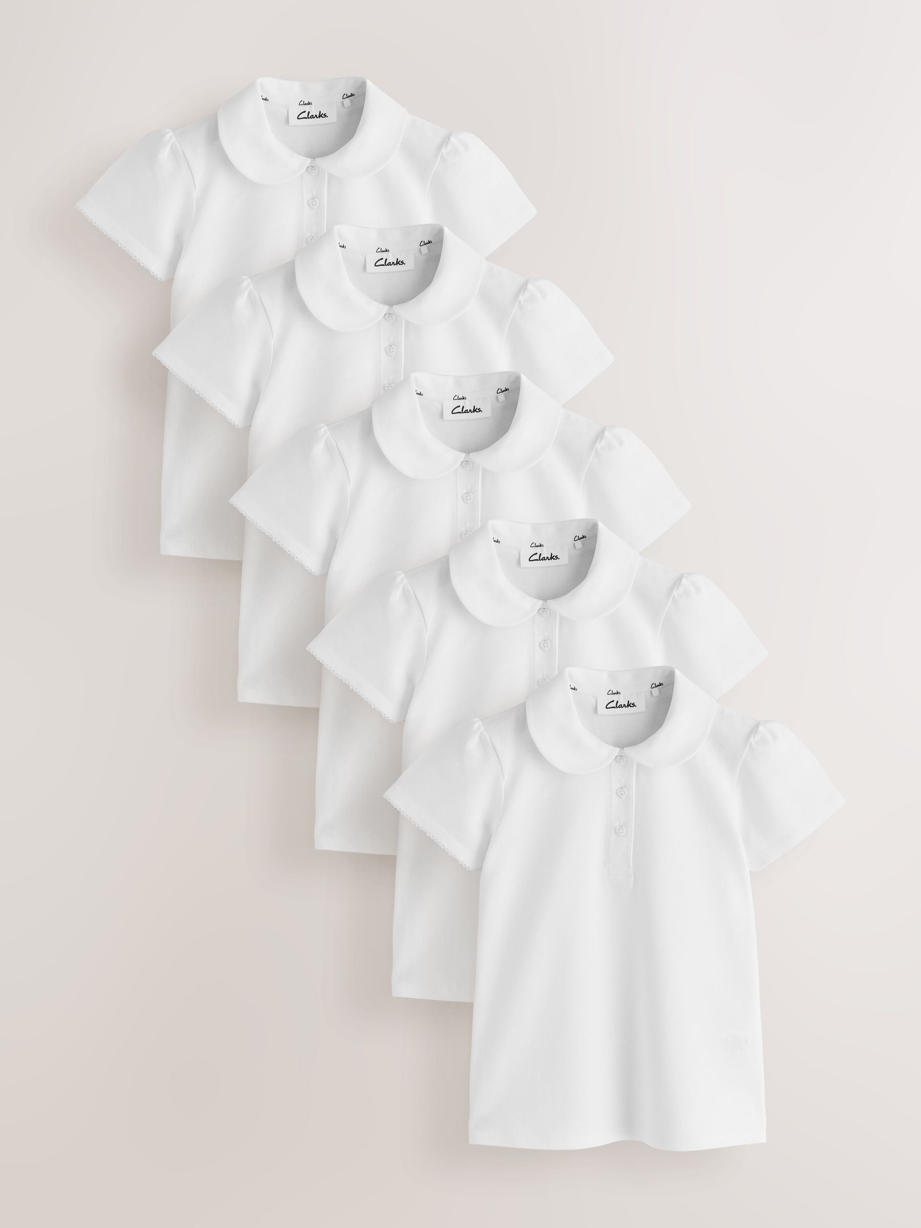 Dsiney Kidz - Clarks White Short Sleeve School Polo Shirts 5 Pack image 1