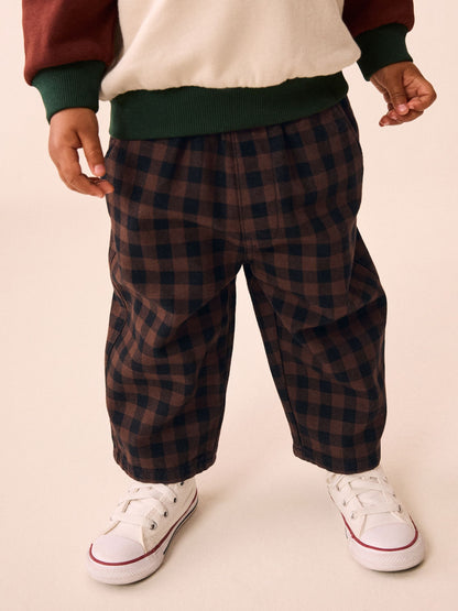 Brown Gingham Regular Fit Pull On Barrel Trousers (3mths-7yrs) - image 1