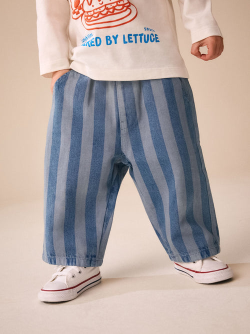 Blue Stripe Pull On Wide Trousers (3mths-7yrs) image 1