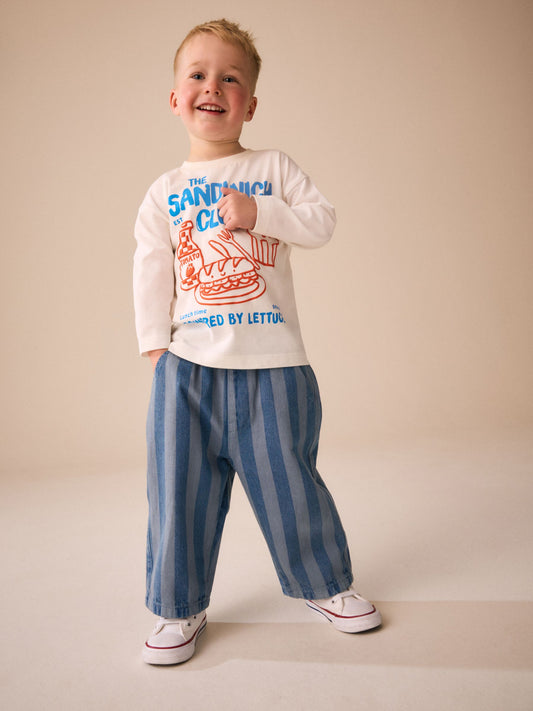 Blue Stripe Pull On Wide Trousers (3mths-7yrs) image 2