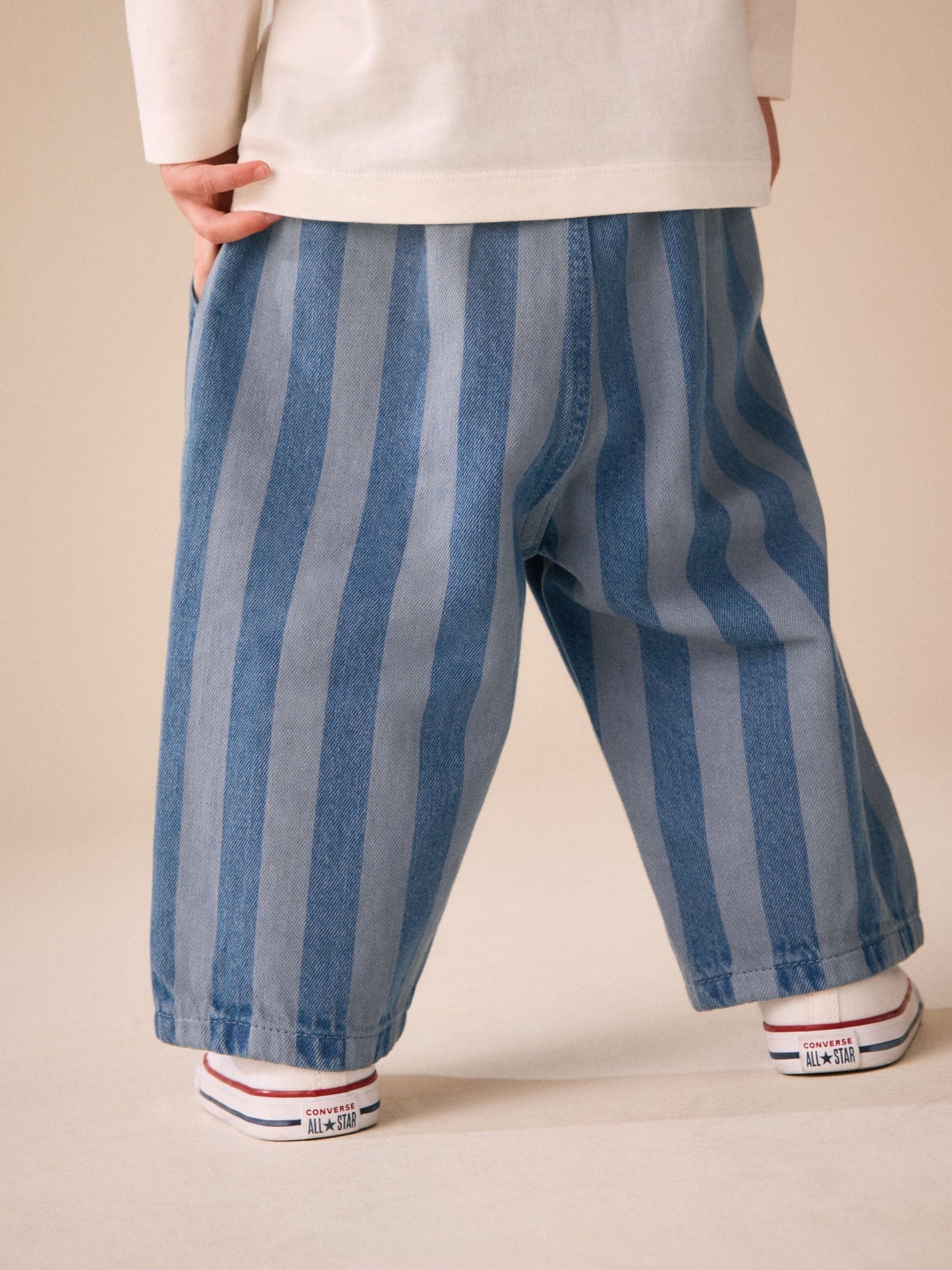 Blue Stripe Pull On Wide Trousers (3mths-7yrs) image 3