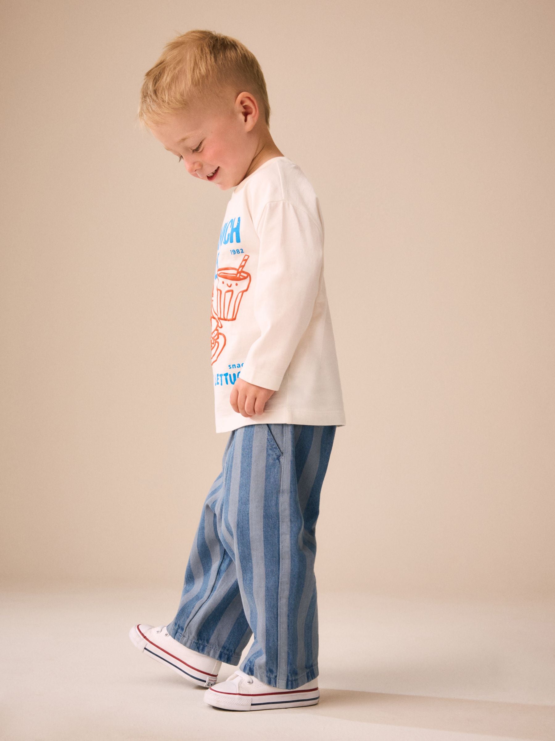 Blue Stripe Pull On Wide Trousers (3mths-7yrs) image 4