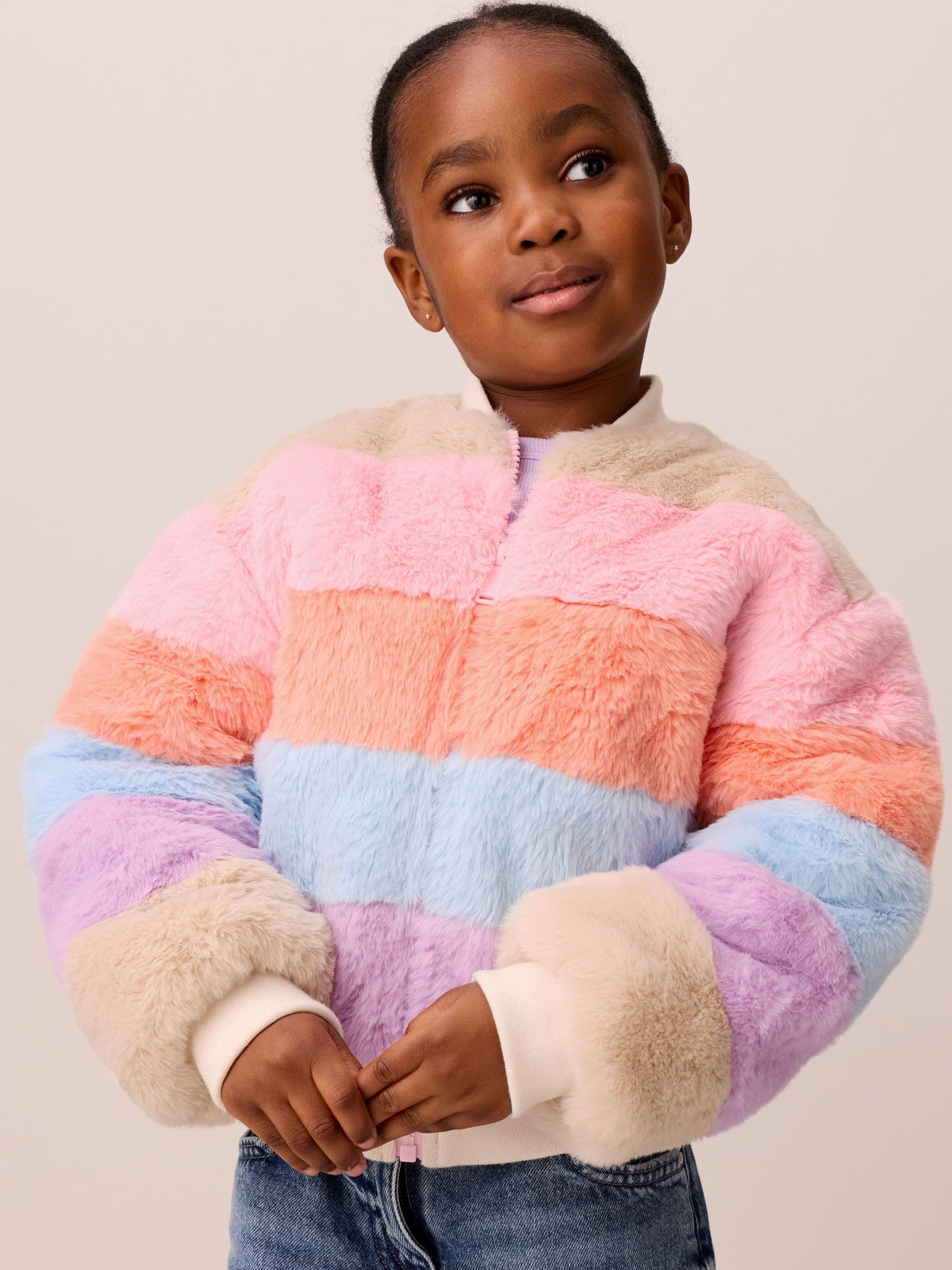 Little Bird Colourblock Fur Bomber Jacket - image 1