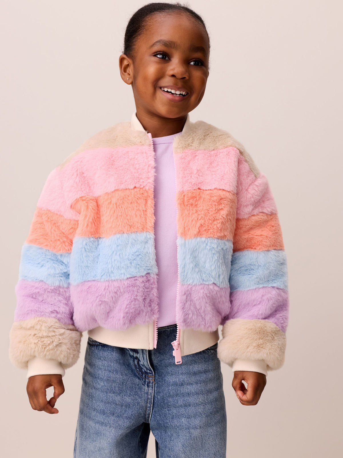 Little Bird Colourblock Fur Bomber Jacket - image 2