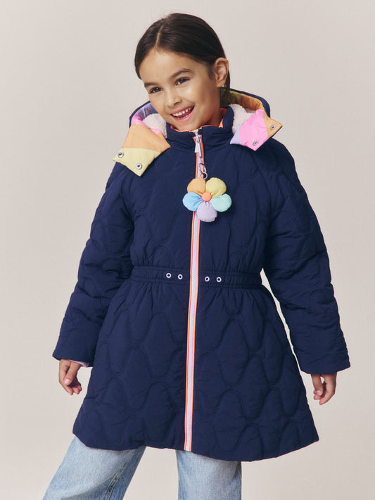 Little Bird Navy Blue Borg Lined Shower Resistant Padded Coat with Keyring - image 1