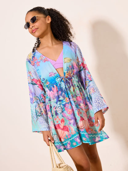 Dsiney Kidz - Lipsy Blue Sea Print Chiffon Kaftan (5-16yrs) image 1