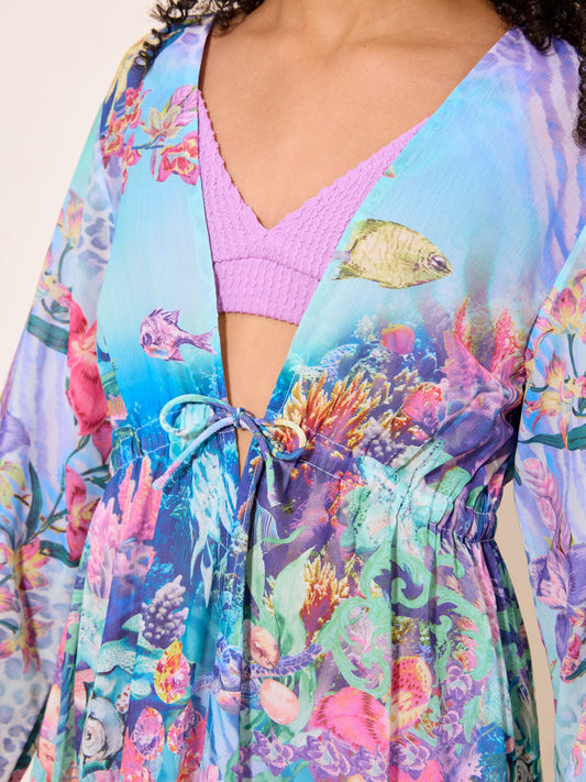 Dsiney Kidz - Lipsy Blue Sea Print Chiffon Kaftan (5-16yrs) image 2