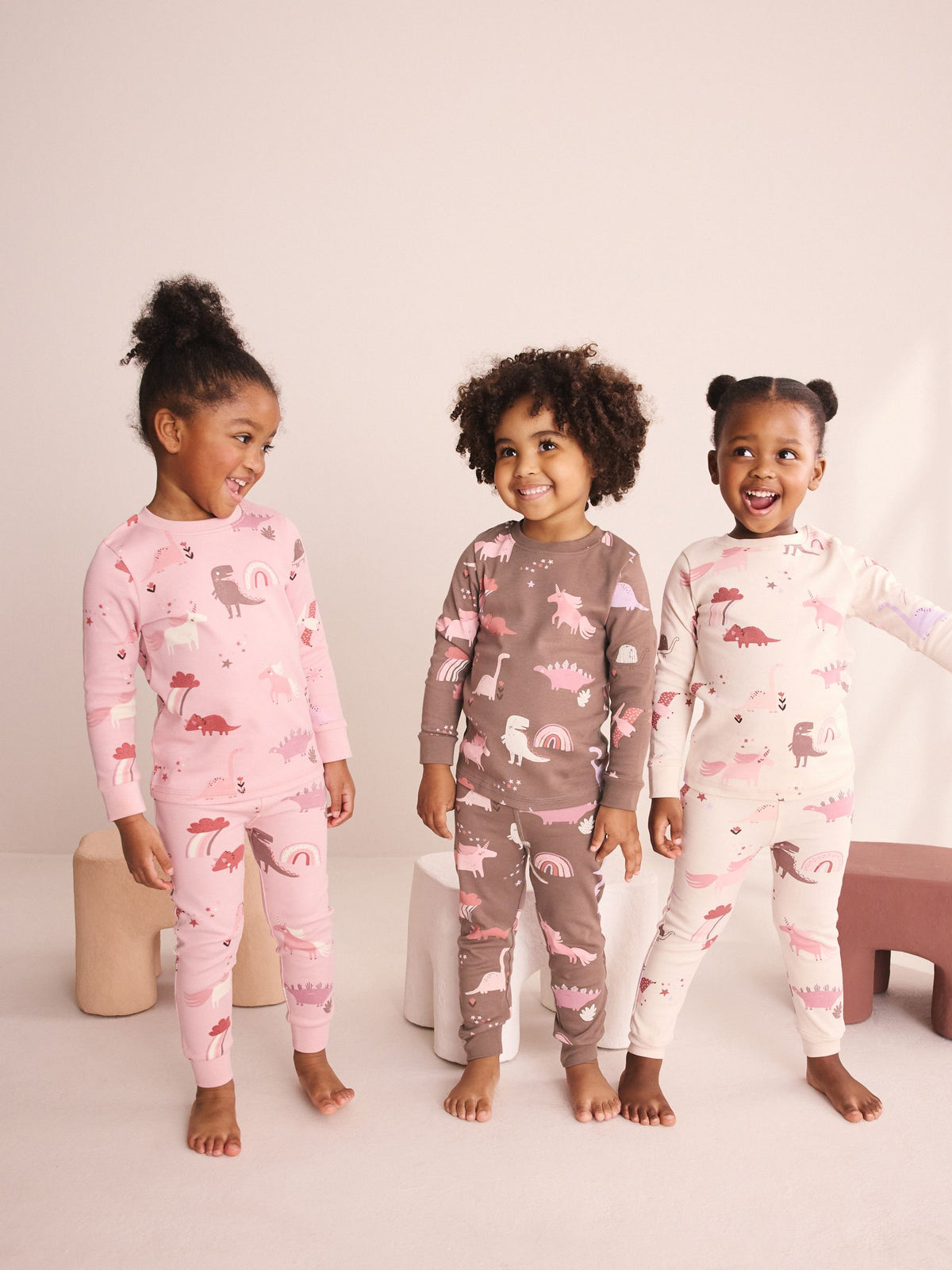 Pink/Cream Snuggle Pyjamas 3 Pack (9mths-12yrs) - image 2