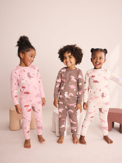 Pink/Cream Snuggle Pyjamas 3 Pack (9mths-12yrs) - image 2