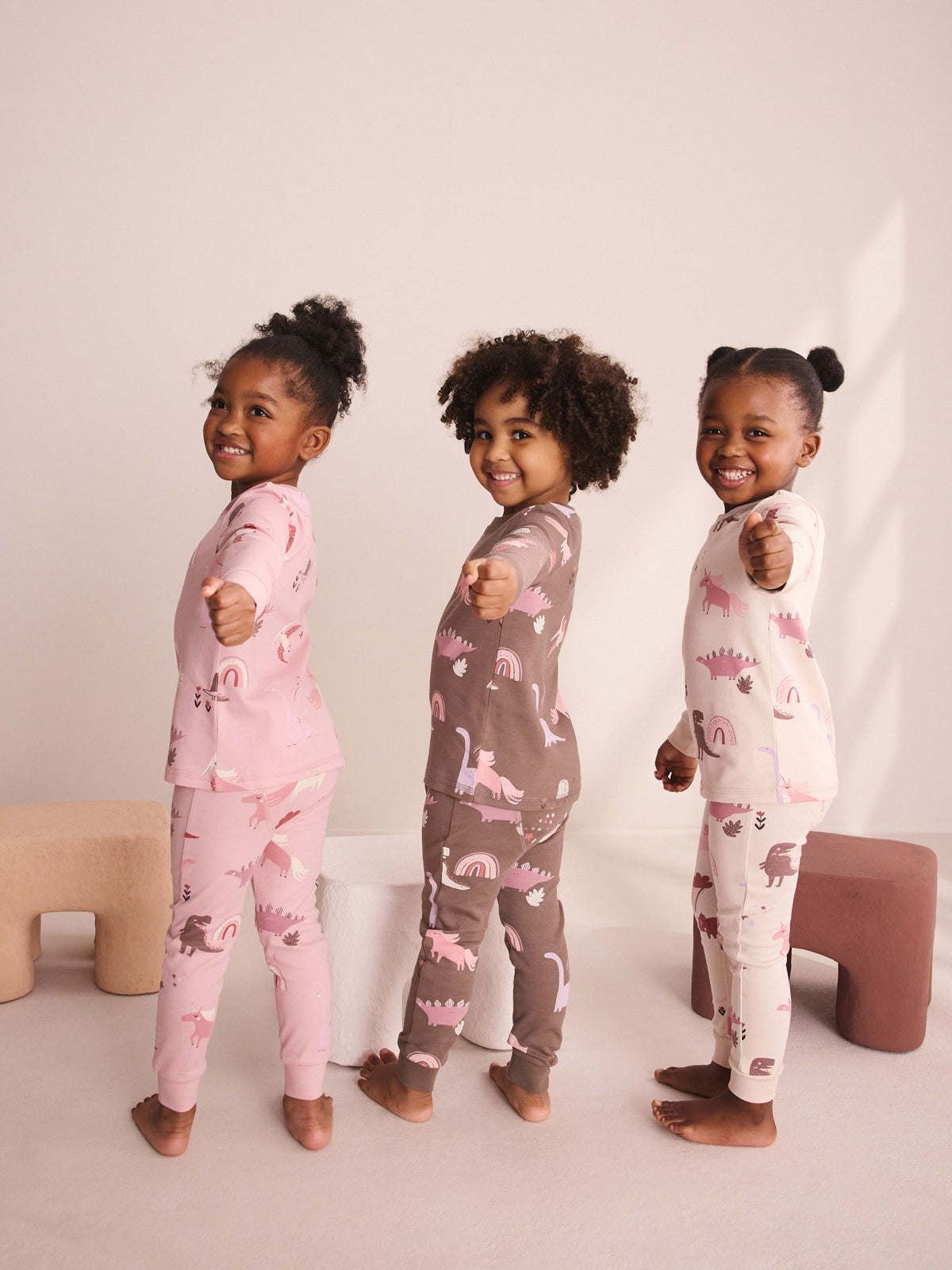 Pink/Cream Snuggle Pyjamas 3 Pack (9mths-12yrs) - image 3