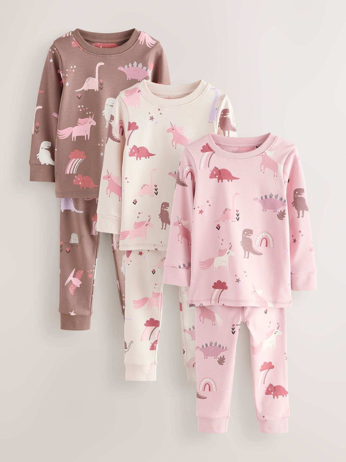 Pink/Cream Snuggle Pyjamas 3 Pack (9mths-12yrs) - image 7