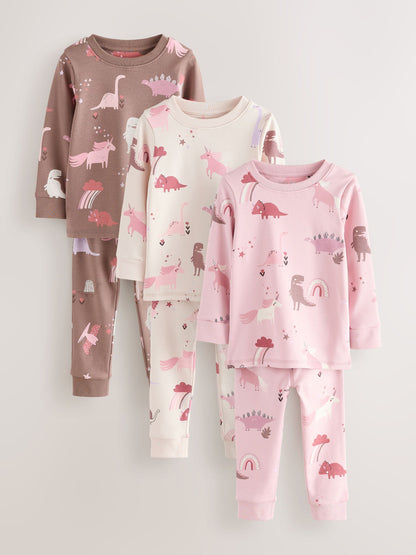 Pink/Cream Snuggle Pyjamas 3 Pack (9mths-12yrs) - image 7
