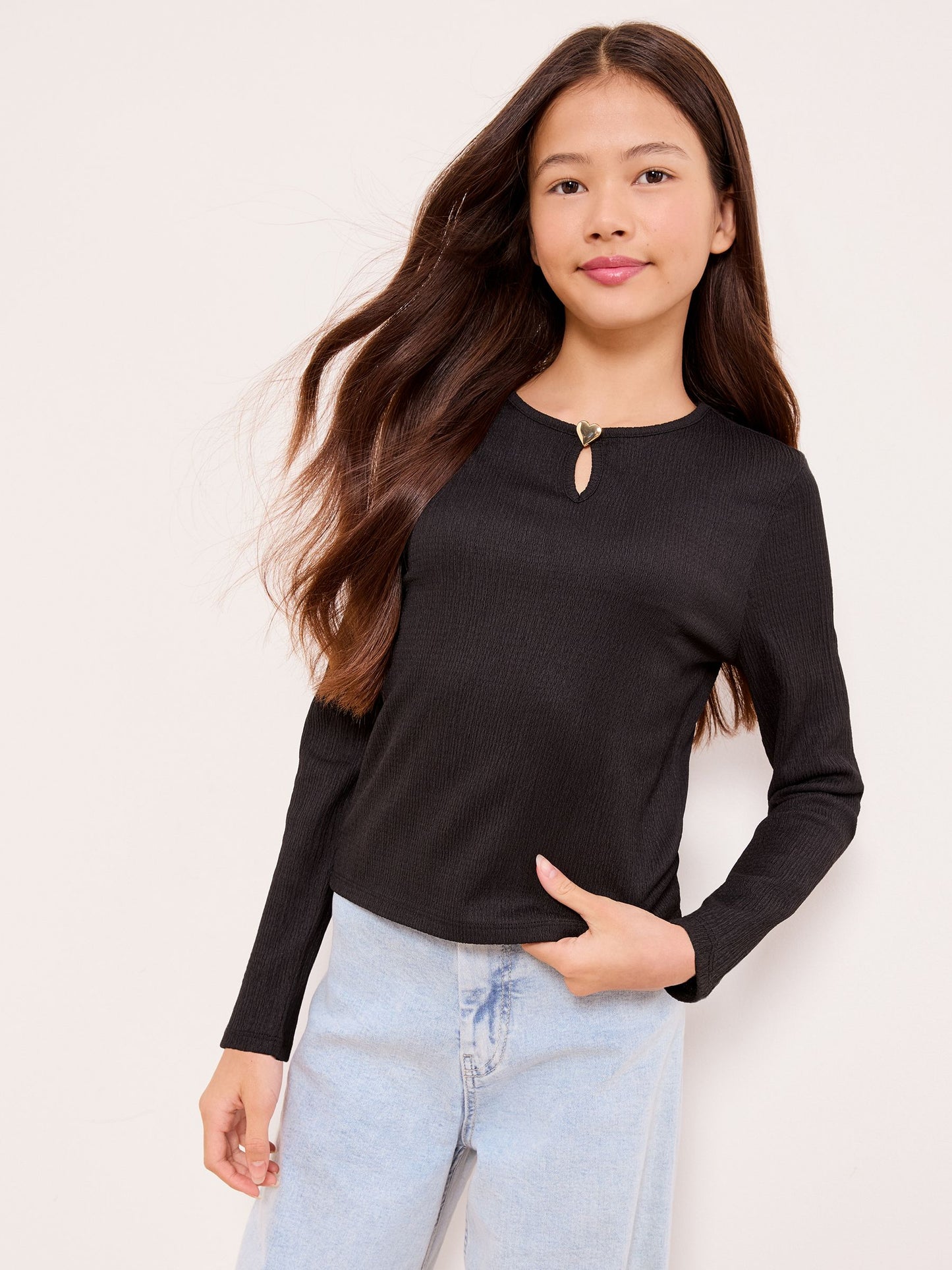 Dsiney Kidz - Lipsy Black Textured Jersey Heart Charm Top (5-16yrs) image 1