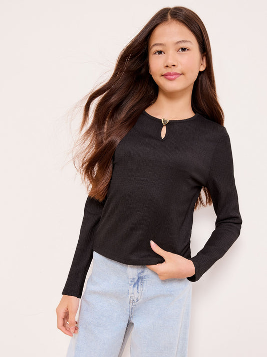 Dsiney Kidz - Lipsy Black Textured Jersey Heart Charm Top (5-16yrs) image 1