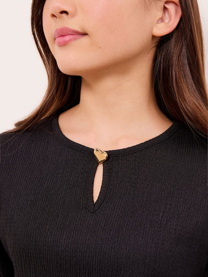 Dsiney Kidz - Lipsy Black Textured Jersey Heart Charm Top (5-16yrs) image 3