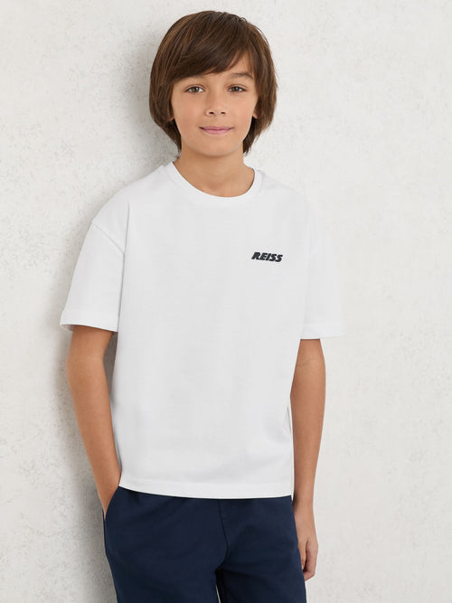 Reiss White Ross 3-9 yrs Cotton Logo Crew-Neck T-Shirt image 1