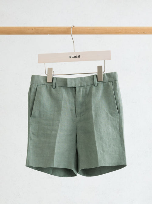 Reiss Sage Green Atlantic S 9-13 yrs Linen Tailored Shorts image 1
