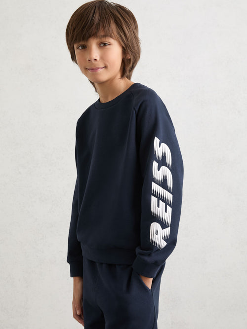 Reiss Navy Cory 9-13 yrs Cotton Logo-Print Sweatshirt image 1