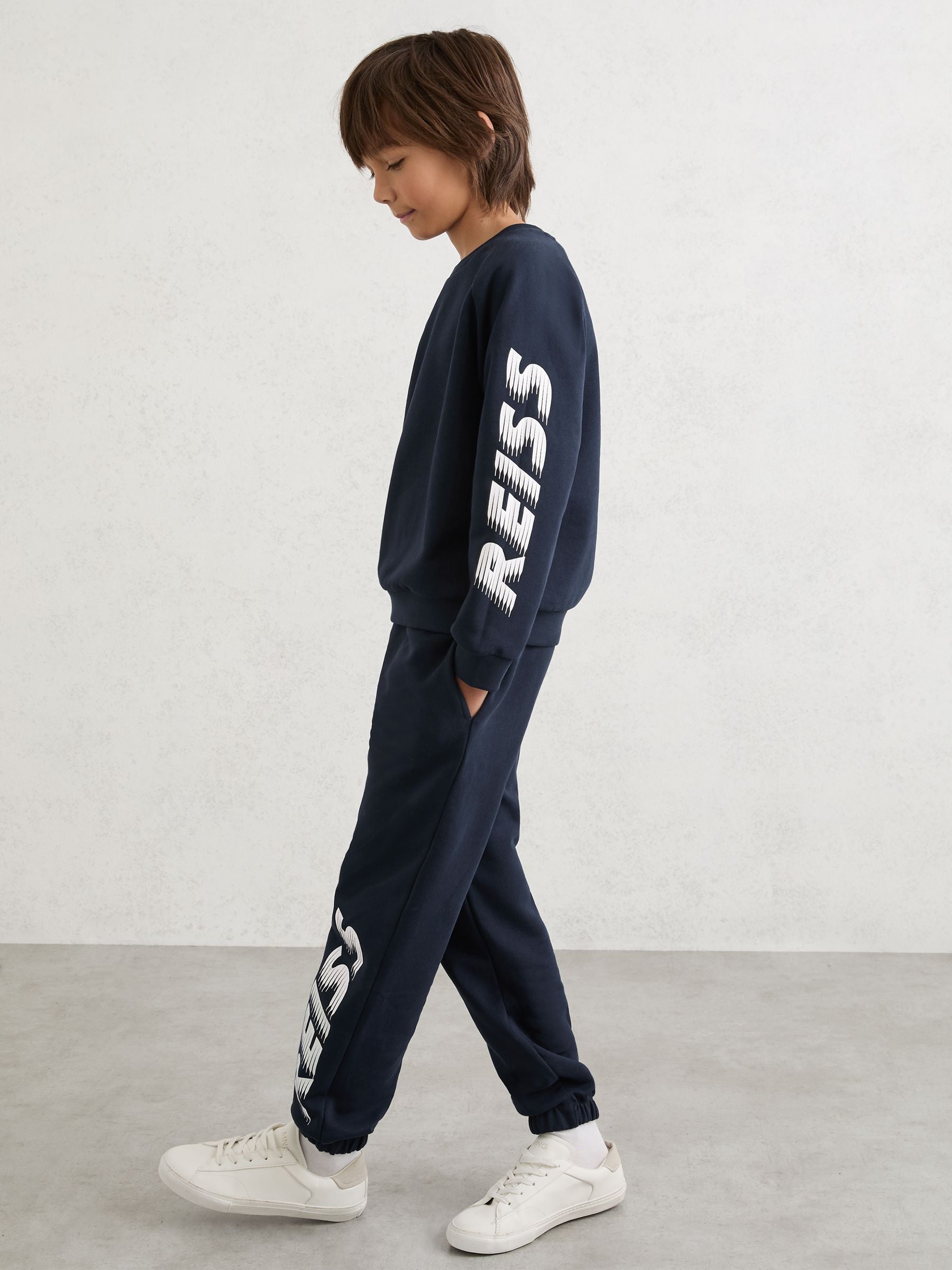 Reiss Navy Cory 9-13 yrs Cotton Logo-Print Sweatshirt image 3