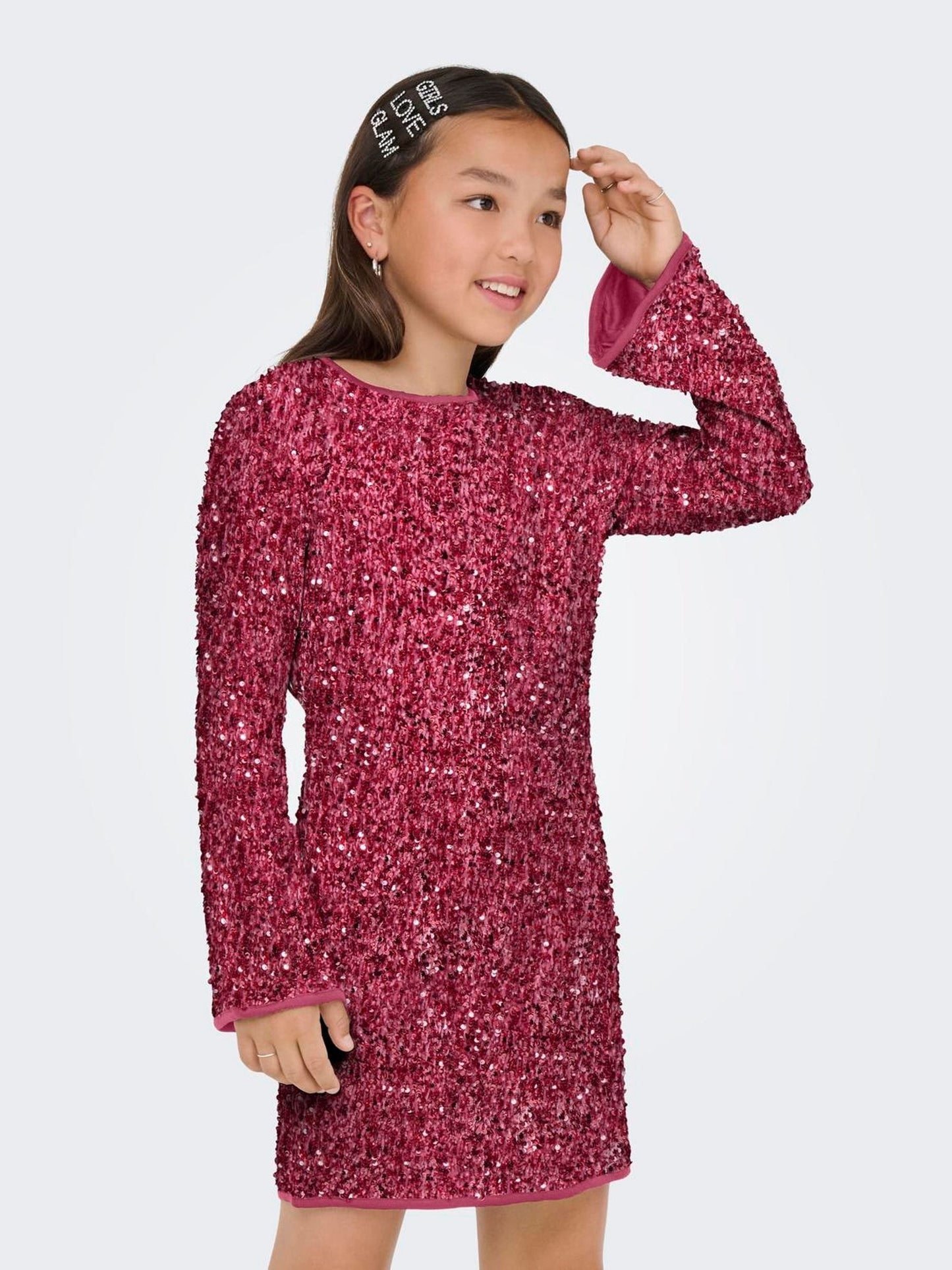 ONLY KIDS Pink Long Sleeve Sequin Dress image 3