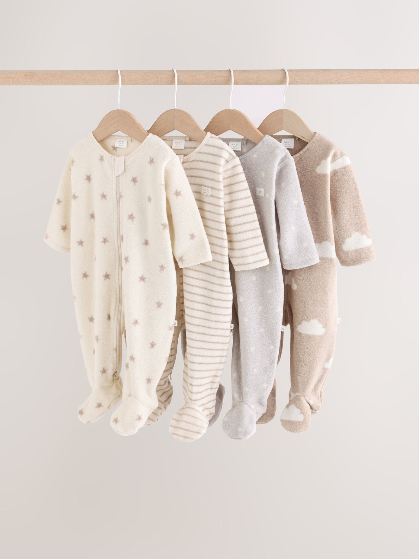 Dsiney Kidz - Neutral Micro Fleece Two Way Zip Baby Sleepsuits 4 Pack image 1