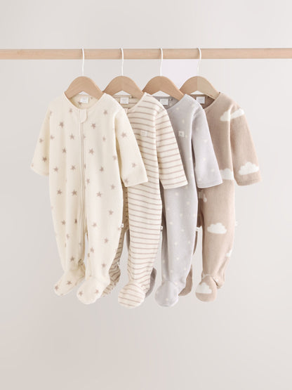 Dsiney Kidz - Neutral Micro Fleece Two Way Zip Baby Sleepsuits 4 Pack image 1